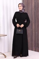Vêtements hijab NOIR BOUTON CEINTURÉ ABAYA DÉTAILLÉE T 6506