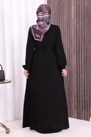 Vêtements hijab NOIR BOUTON CEINTURÉ ABAYA DÉTAILLÉE T 6506