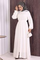 Vêtements hijab ÉCRU BOUTON CEINTURÉ ABAYA DÉTAILLÉE T 6506