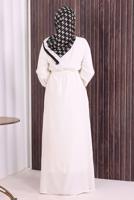 Vêtements hijab ÉCRU BOUTON CEINTURÉ ABAYA DÉTAILLÉE T 6506