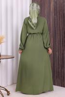Vêtements hijab KAKI BOUTON CEINTURÉ ABAYA DÉTAILLÉE T 6506