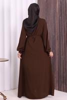 Vêtements hijab BRUN BOUTON CEINTURÉ ABAYA DÉTAILLÉE T 6506