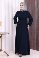 Vêtements hijab BLEU MARINE BOUTON CEINTURÉ ABAYA DÉTAILLÉE T 6506