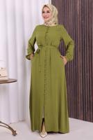 Vêtements hijab VERT BOUTON CEINTURÉ ABAYA DÉTAILLÉE T 6506