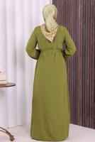 Vêtements hijab VERT BOUTON CEINTURÉ ABAYA DÉTAILLÉE T 6506