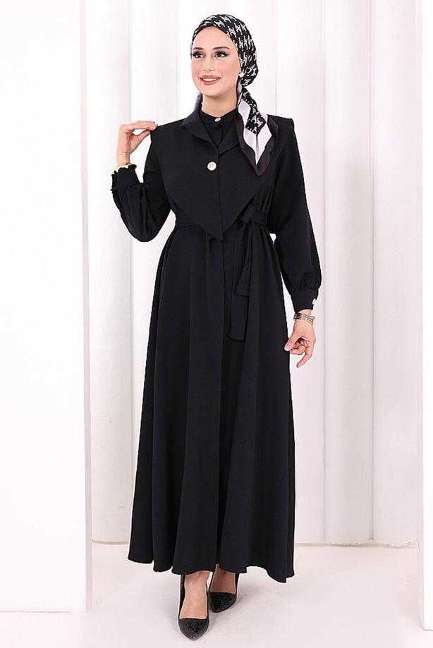 Tesettür giyim SİYAH T 6607 BYM FERACE ELBİSE - TRENDTESETTÜR