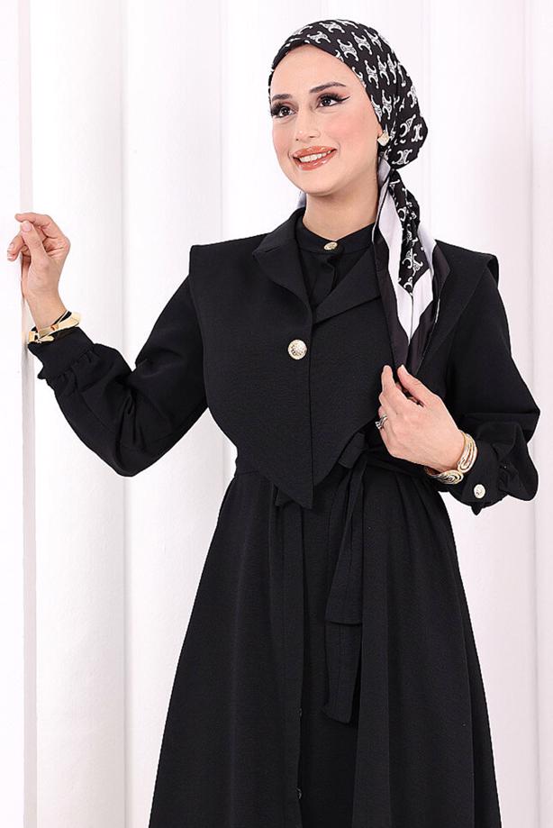 Tesettür giyim SİYAH T 6607 BYM FERACE ELBİSE - TRENDTESETTÜR
