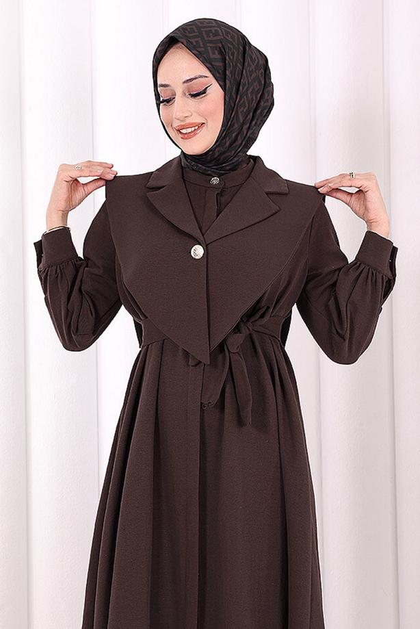 Tesettür giyim KAHVE T 6607 BYM FERACE ELBİSE - TRENDTESETTÜR