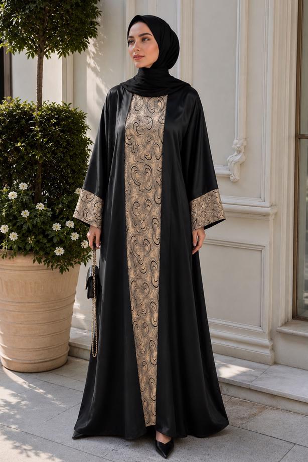 Tesettür giyim SİYAH ABAYALI ELBİSE TAKIMI T 68014 - TRENDTESETTÜR