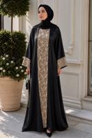 Tesettür giyim SİYAH ABAYALI ELBİSE TAKIMI T 68014