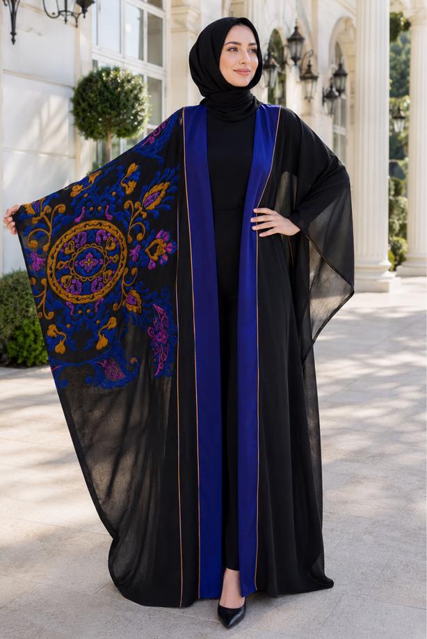 Tesettür giyim SİYAH KABARTMA DESENLİ ABAYA T 69014 - TRENDTESETTÜR