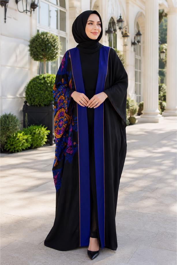 Tesettür giyim SİYAH KABARTMA DESENLİ ABAYA T 69014 - TRENDTESETTÜR
