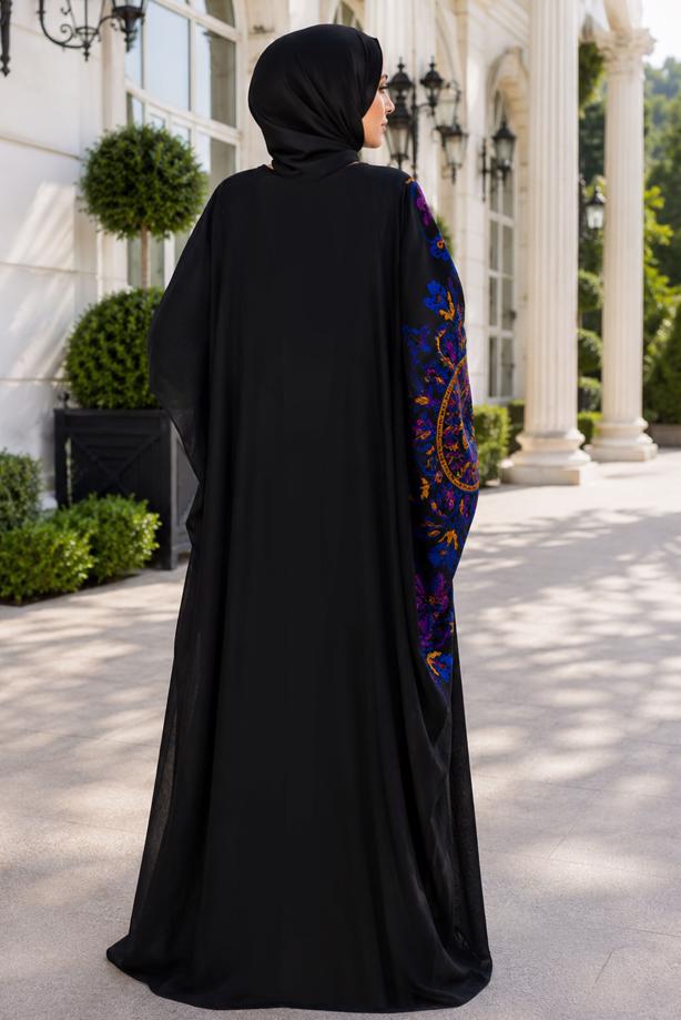 Tesettür giyim SİYAH KABARTMA DESENLİ ABAYA T 69014 - TRENDTESETTÜR