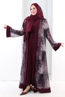 Tesettür giyim BORDO ABAYA TAKIM T 7807