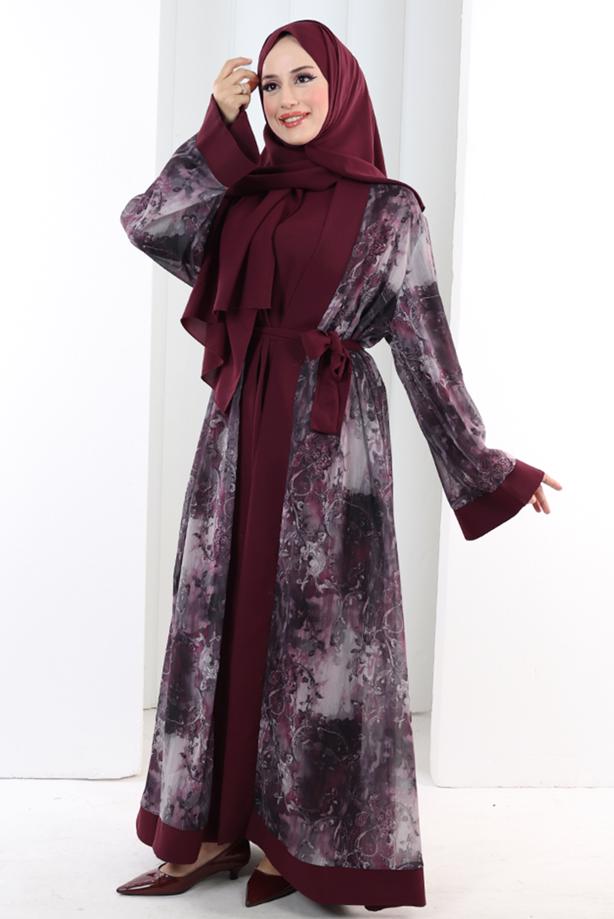 Tesettür giyim BORDO ABAYA TAKIM T 7807 - TRENDTESETTÜR