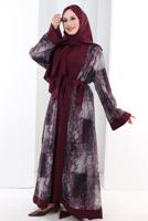 Tesettür giyim BORDO ABAYA TAKIM T 7807