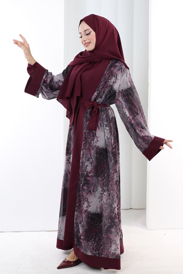 Tesettür giyim BORDO ABAYA TAKIM T 7807 - TRENDTESETTÜR