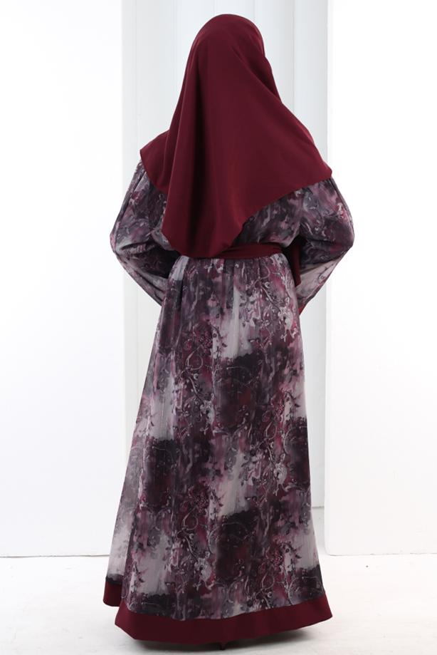 Tesettür giyim BORDO ABAYA TAKIM T 7807 - TRENDTESETTÜR