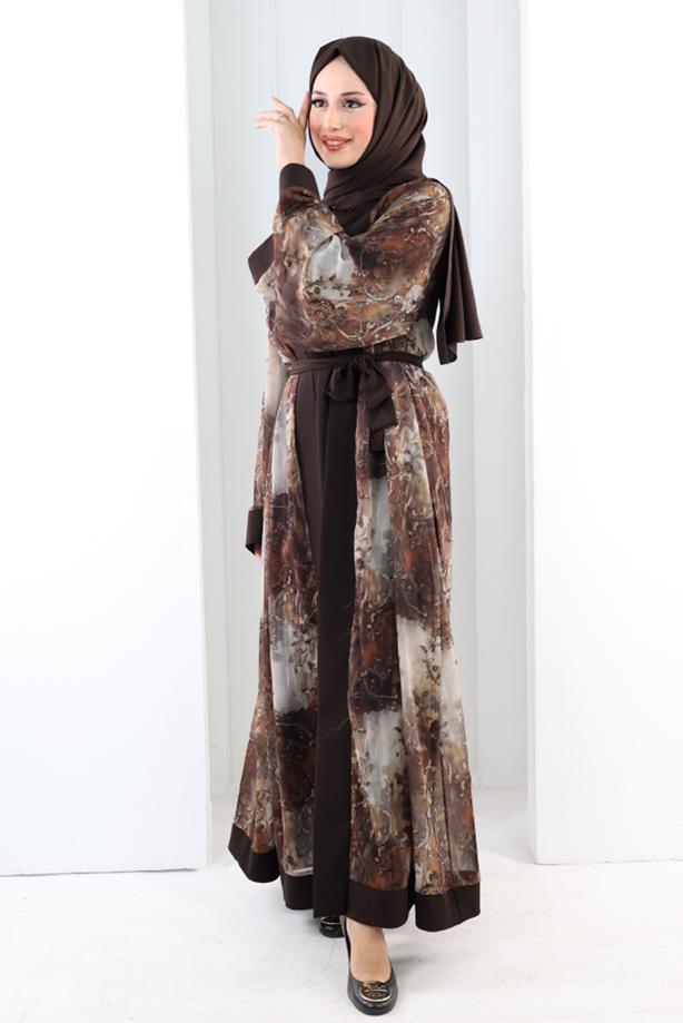 Tesettür giyim KAHVE ABAYA TAKIM T 7807 - TRENDTESETTÜR