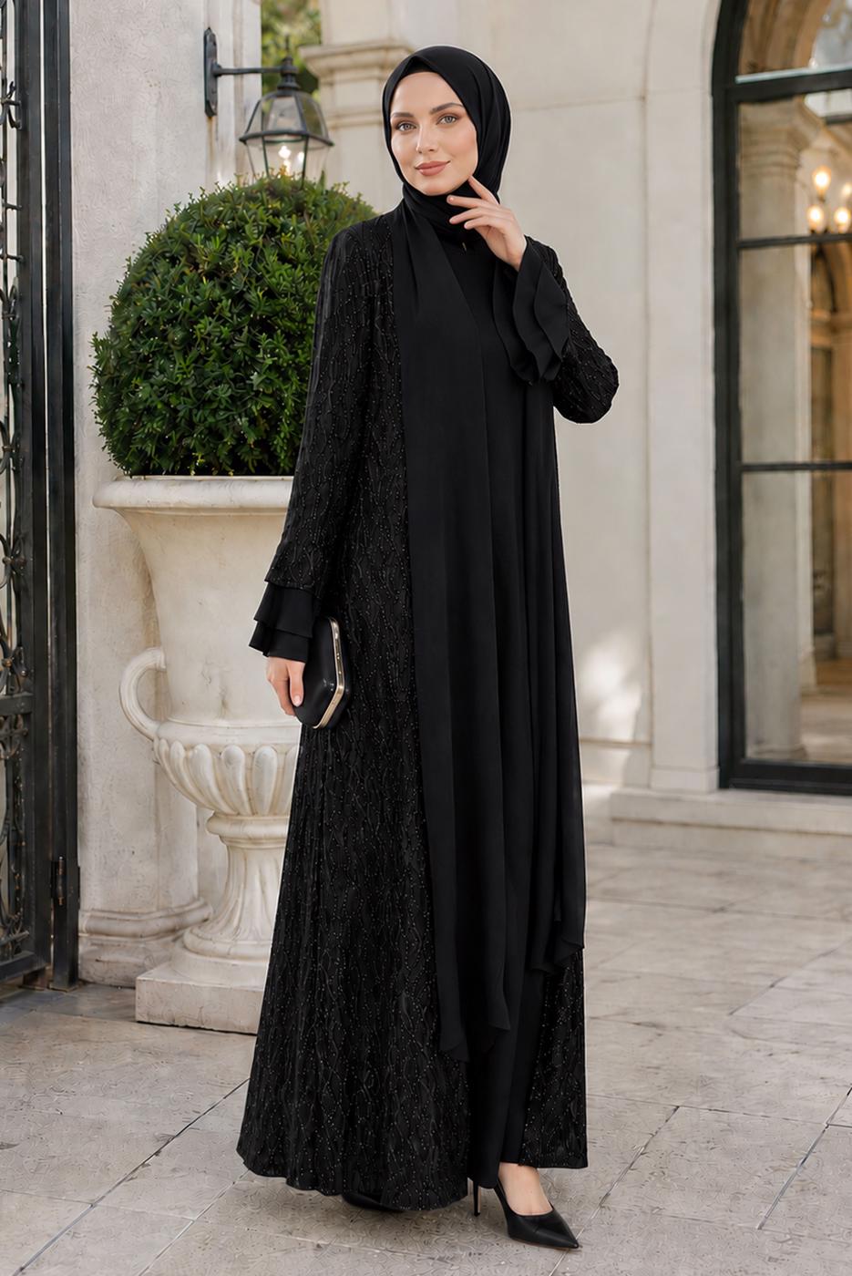 Vêtements hijab NOIR ENSEMBLE ROBE AVEC ABAYA T 8089