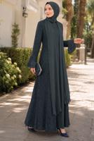Vêtements hijab GRIS ENSEMBLE ROBE AVEC ABAYA T 8089