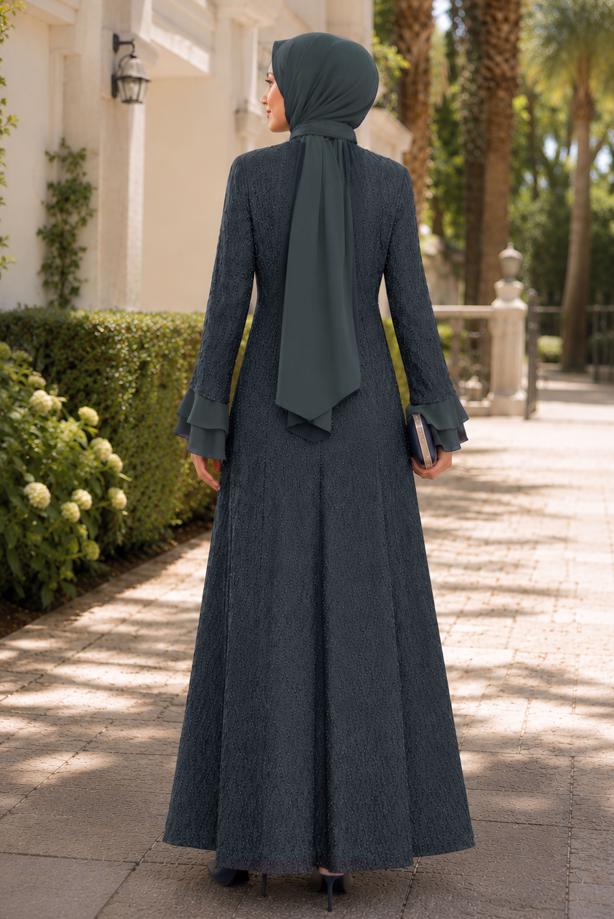 Vêtements hijab GRIS ENSEMBLE ROBE AVEC ABAYA T 8089 - TRENDTESETTÜR