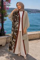Tesettür giyim KAHVE ETNİK DESENLİ ABAYA T 81114