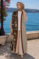 Tesettür giyim KAHVE ETNİK DESENLİ ABAYA T 81114