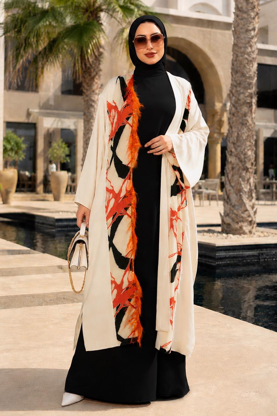 Tesettür giyim BEJ TÜY DETAYLI ABAYA T 83704