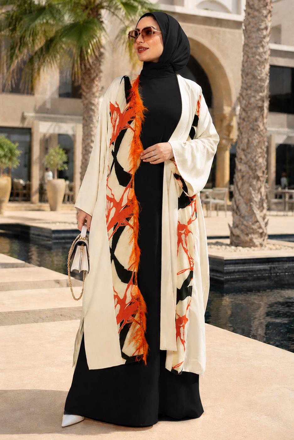 Tesettür giyim BEJ TÜY DETAYLI ABAYA T 83704