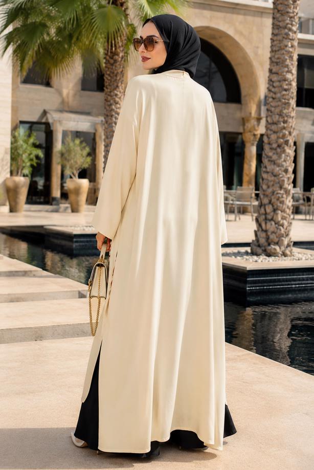 Tesettür giyim BEJ TÜY DETAYLI ABAYA T 83704 - TRENDTESETTÜR