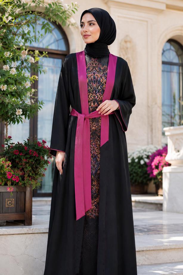 Tesettür giyim SİYAH KUŞAKLI ABAYA T 99014 - TRENDTESETTÜR