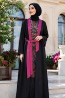 Tesettür giyim SİYAH KUŞAKLI ABAYA T 99014
