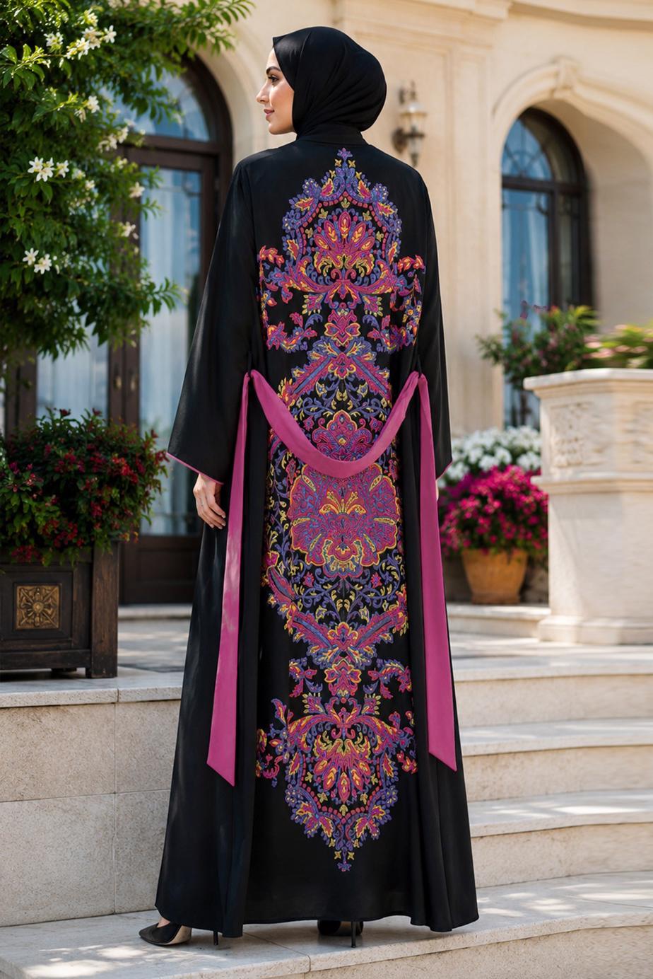 Tesettür giyim SİYAH KUŞAKLI ABAYA T 99014