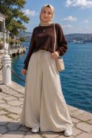 Hijab clothing BEIGE VISCON WIDE LEG PANTS T 1123