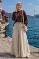 Hijab clothing BEIGE VISCON WIDE LEG PANTS T 1123