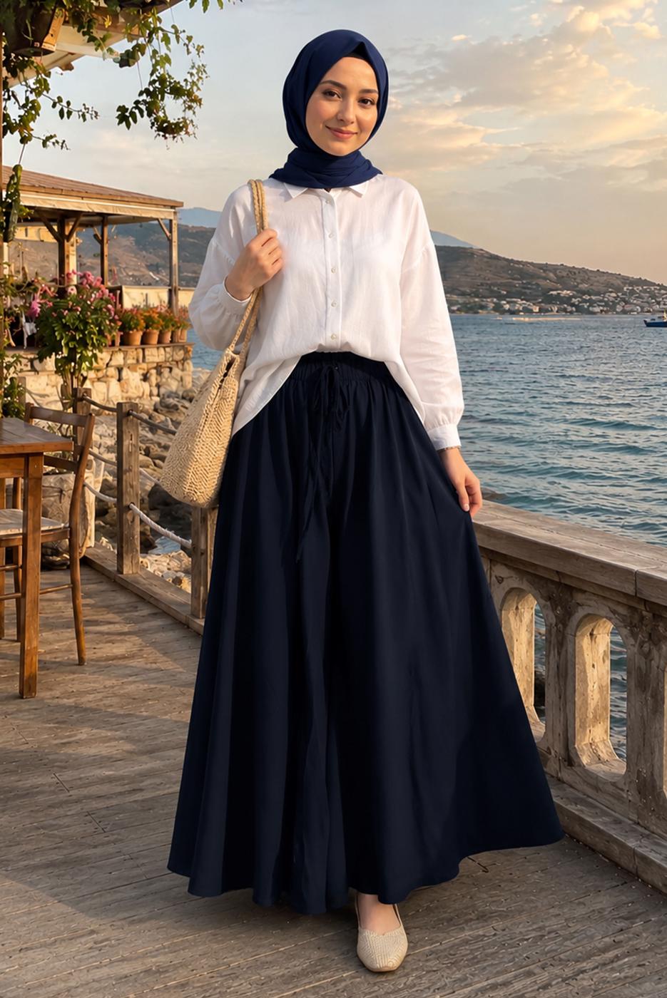 Hijab clothing NAVY BLUE VISCON WIDE LEG PANTS T 1123