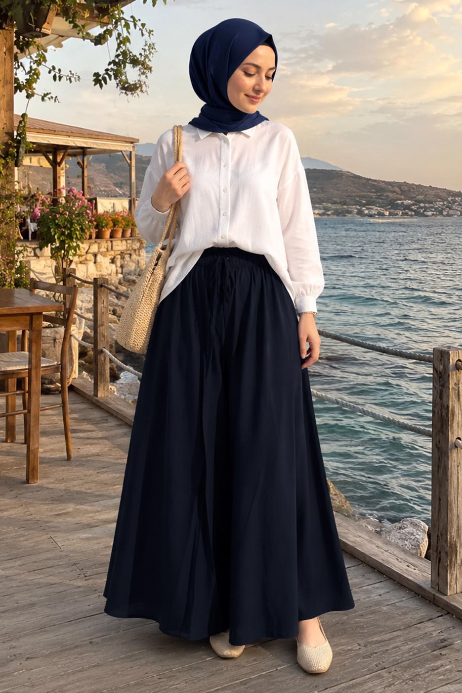 Hijab clothing NAVY BLUE VISCON WIDE LEG PANTS T 1123
