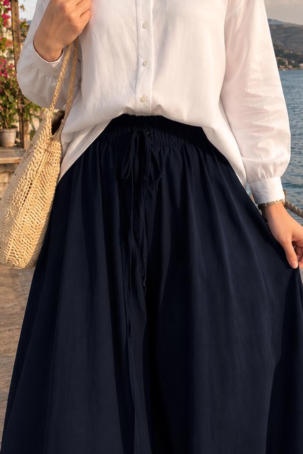 Hijab clothing NAVY BLUE VISCON WIDE LEG PANTS T 1123 - TRENDTESETTÜR