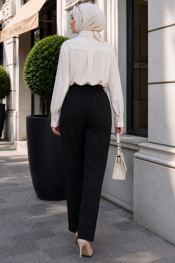 Vêtements hijab NOIR PANTALON CAROTTE TAILLE ÉLASTIQUE T 81181 - TRENDTESETTÜR