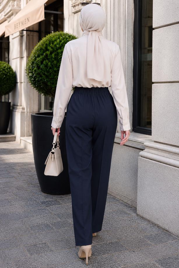 Vêtements hijab BLEU MARINE PANTALON CAROTTE TAILLE ÉLASTIQUE T 81181 - TRENDTESETTÜR