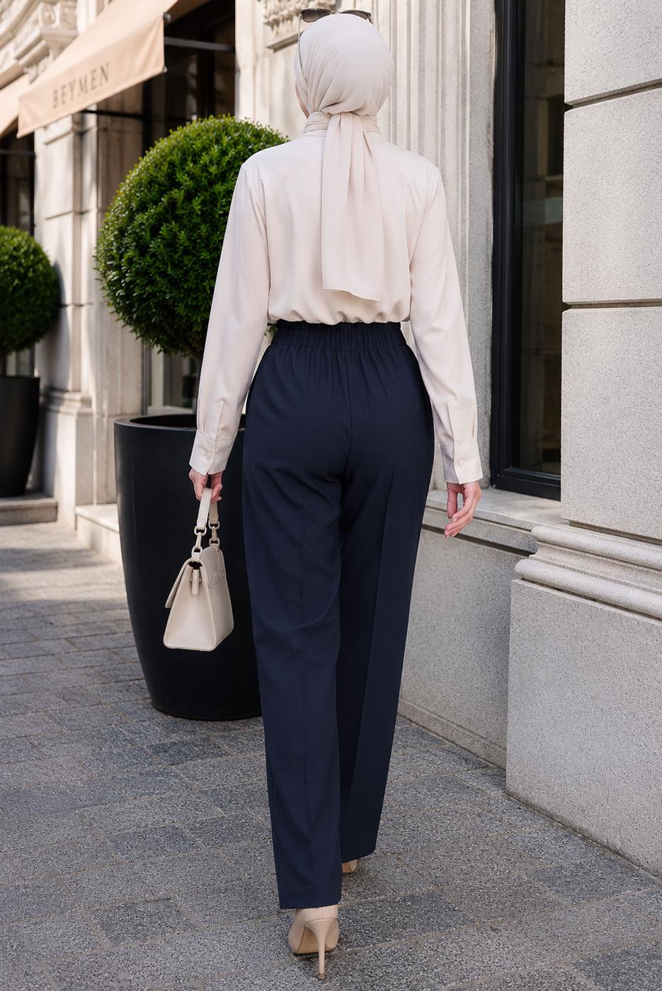 Vêtements hijab BLEU MARINE PANTALON CAROTTE TAILLE ÉLASTIQUE T 81181