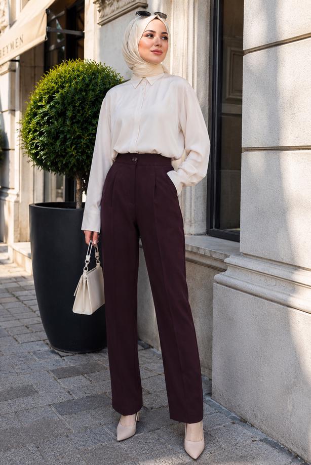 Vêtements hijab PRUNE PANTALON CAROTTE TAILLE ÉLASTIQUE T 81181 - TRENDTESETTÜR