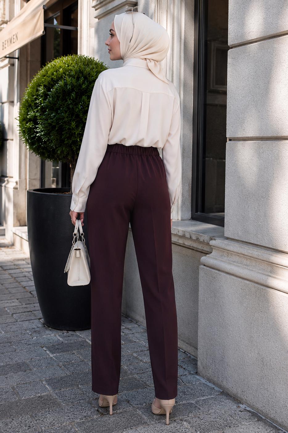 Vêtements hijab PRUNE PANTALON CAROTTE TAILLE ÉLASTIQUE T 81181