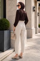 Vêtements hijab BEIGE PANTALON CAROTTE TAILLE ÉLASTIQUE T 81181