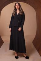 Tesettür giyim SİYAH DİYAGONEL KUMAŞ ETEKLİ TAKIM T 1562