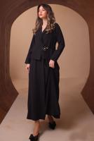 Tesettür giyim SİYAH DİYAGONEL KUMAŞ ETEKLİ TAKIM T 1562