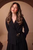 Tesettür giyim SİYAH DİYAGONEL KUMAŞ ETEKLİ TAKIM T 1562