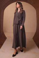 Tesettür giyim KAHVE DİYAGONEL KUMAŞ ETEKLİ TAKIM T 1562