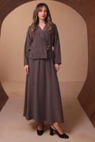 Tesettür giyim KAHVE DİYAGONEL KUMAŞ ETEKLİ TAKIM T 1562